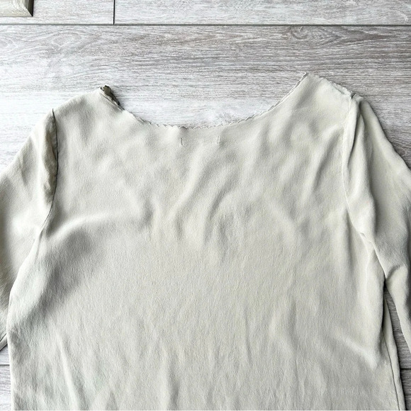 Oak Fort Taupe Pure Silk Laser Cutout Long Sleeve Shift Dress - Picture 14 of 14